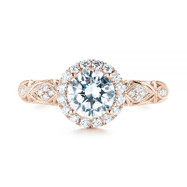 14k Rose Gold 14k Rose Gold Halo Diamond Engagement Ring - Top View -  103899