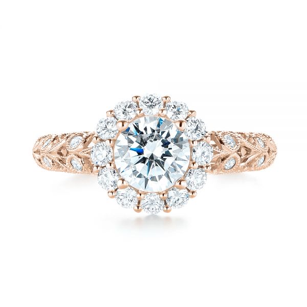 14k Rose Gold 14k Rose Gold Halo Diamond Engagement Ring - Top View -  103900