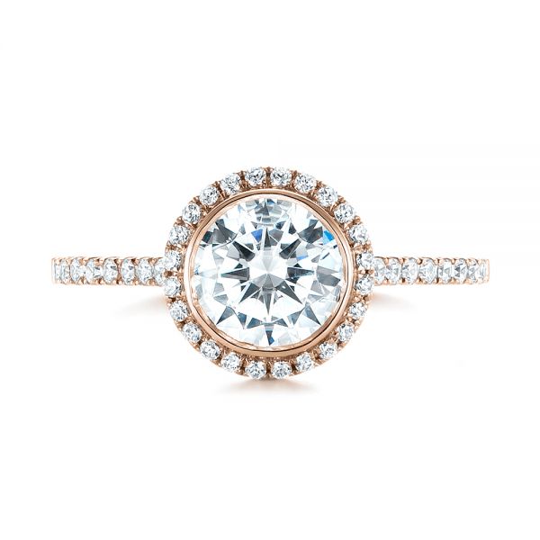 18k Rose Gold 18k Rose Gold Halo Diamond Engagement Ring - Top View -  104022