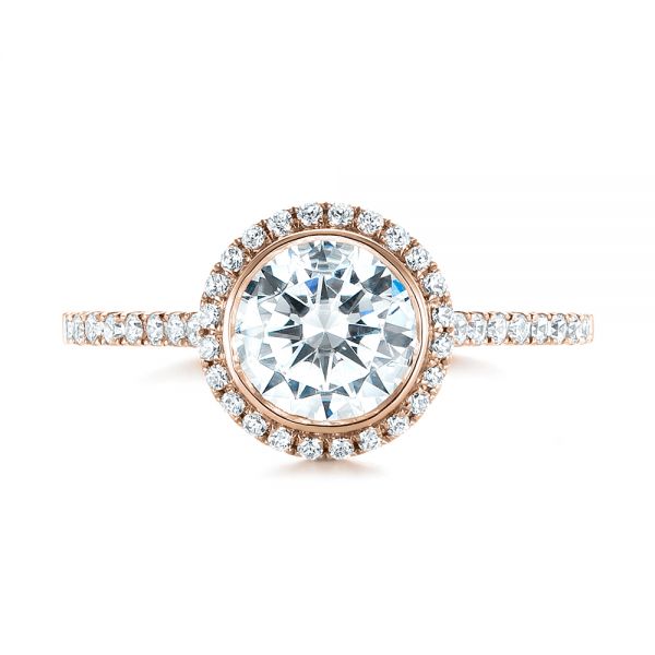 18k Rose Gold 18k Rose Gold Halo Diamond Engagement Ring - Top View - 104022