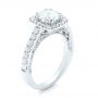 18k White Gold Halo Diamond Engagement Ring - Three-Quarter View -  102552 - Thumbnail