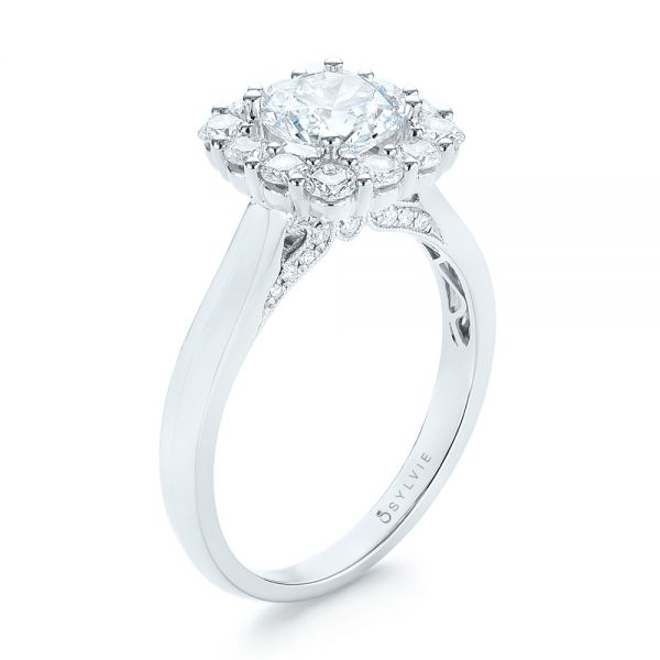  Platinum Platinum Halo Diamond Engagement Ring - Three-Quarter View -  103050