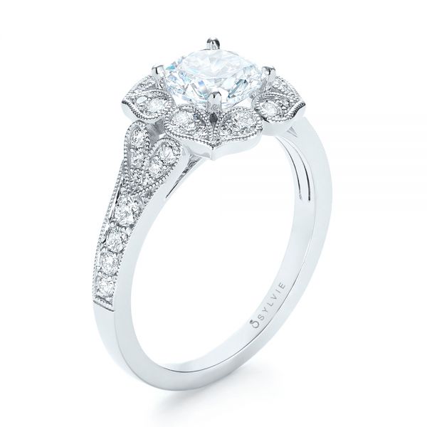  Platinum Platinum Halo Diamond Engagement Ring - Three-Quarter View -  103052