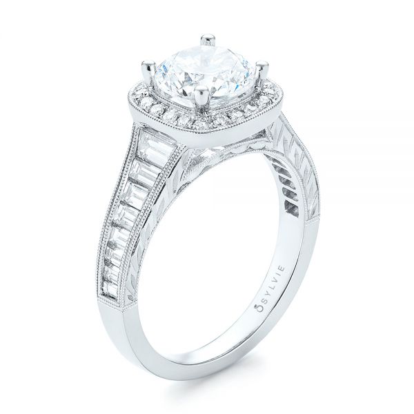 14k White Gold 14k White Gold Halo Diamond Engagement Ring - Three-Quarter View -  103090