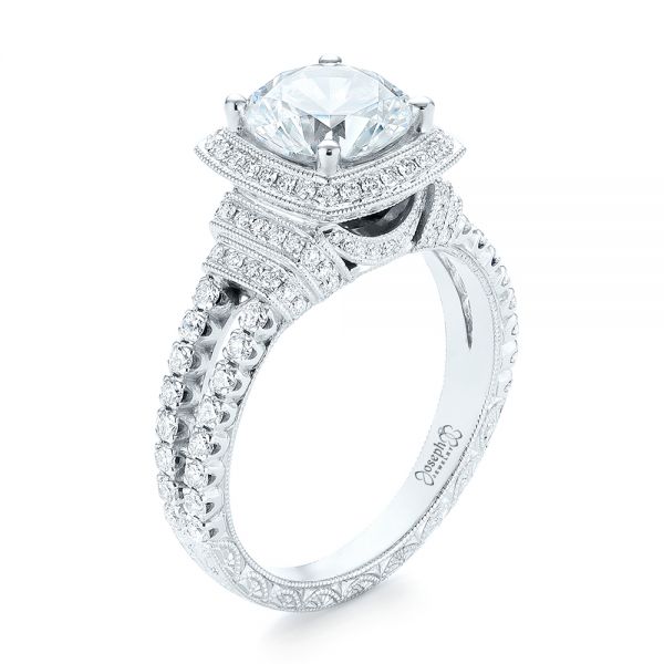  Platinum Platinum Halo Diamond Engagement Ring - Three-Quarter View -  103716