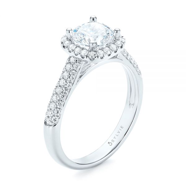 18k White Gold Halo Diamond Engagement Ring - Three-Quarter View -  103830