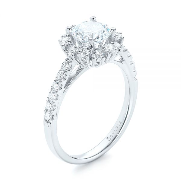  Platinum Platinum Halo Diamond Engagement Ring - Three-Quarter View -  103835