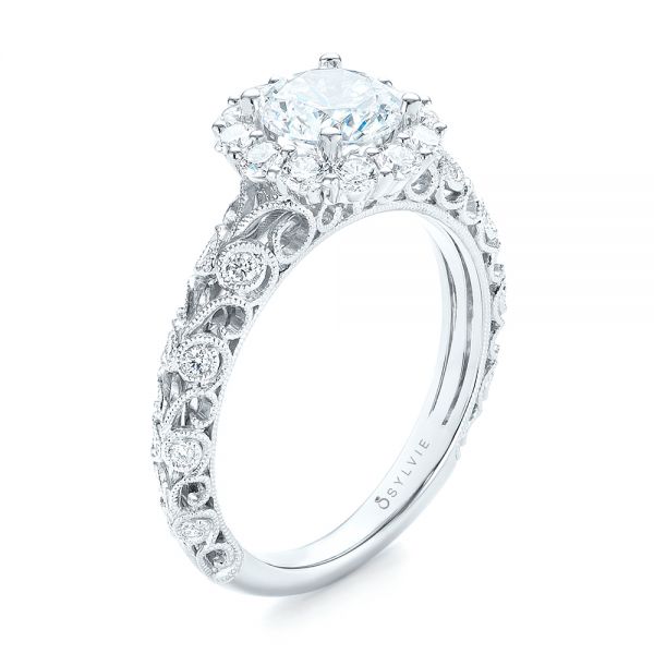  Platinum Platinum Halo Diamond Engagement Ring - Three-Quarter View -  103900