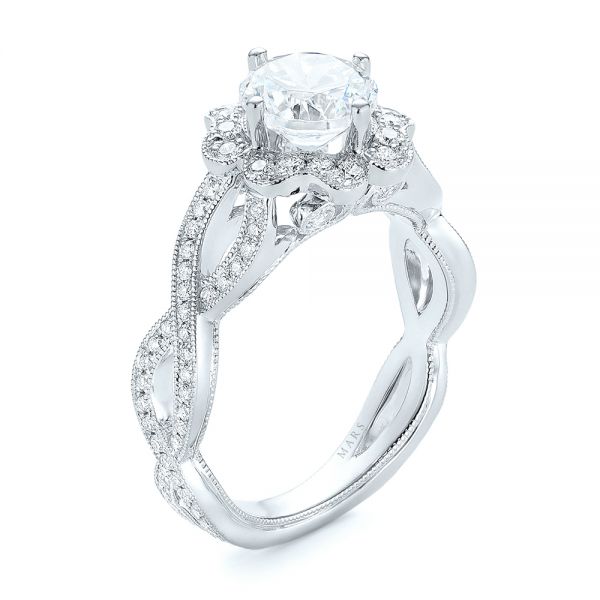 14k White Gold And 18K Gold 14k White Gold And 18K Gold Halo Diamond Engagement Ring - Three-Quarter View -  104014