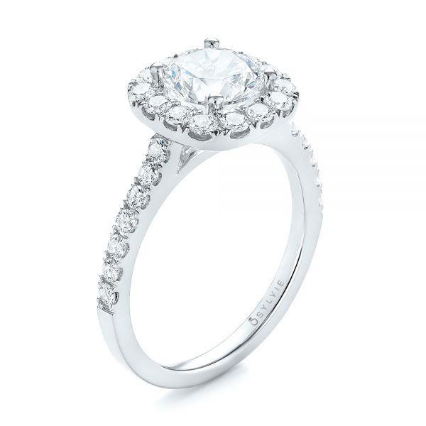18k White Gold 18k White Gold Halo Diamond Engagement Ring - Three-Quarter View -  104021