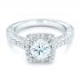 18k White Gold Halo Diamond Engagement Ring - Flat View -  102552 - Thumbnail