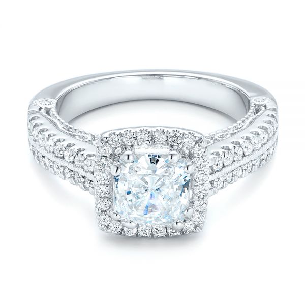 18k White Gold Halo Diamond Engagement Ring - Flat View -  102553