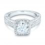 18k White Gold Halo Diamond Engagement Ring - Flat View -  102553 - Thumbnail