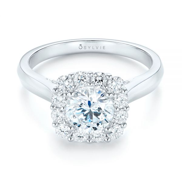 14k White Gold 14k White Gold Halo Diamond Engagement Ring - Flat View -  103050