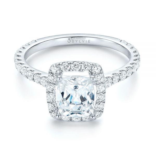 18k White Gold Halo Diamond Engagement Ring - Flat View -  103079