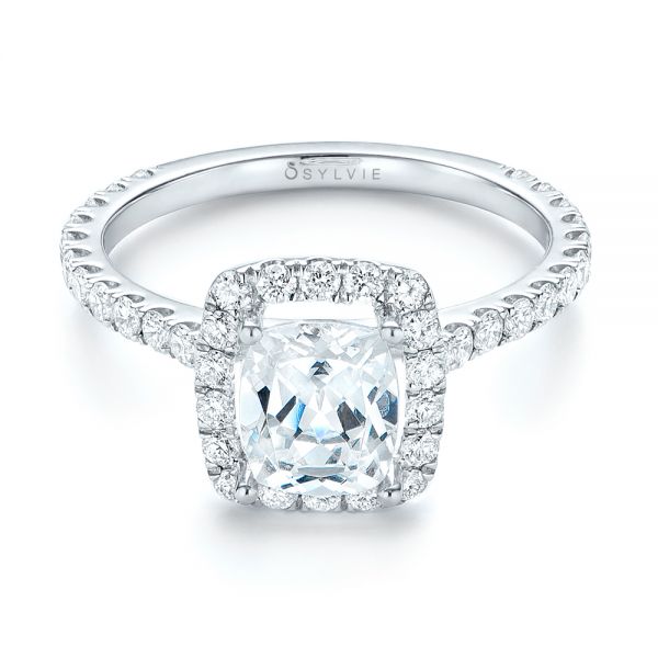18k White Gold Halo Diamond Engagement Ring - Flat View - 103079