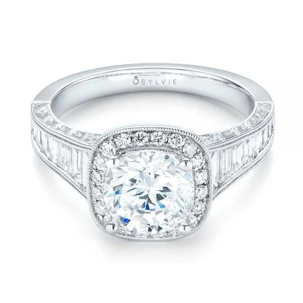 14k White Gold 14k White Gold Halo Diamond Engagement Ring - Flat View -  103090