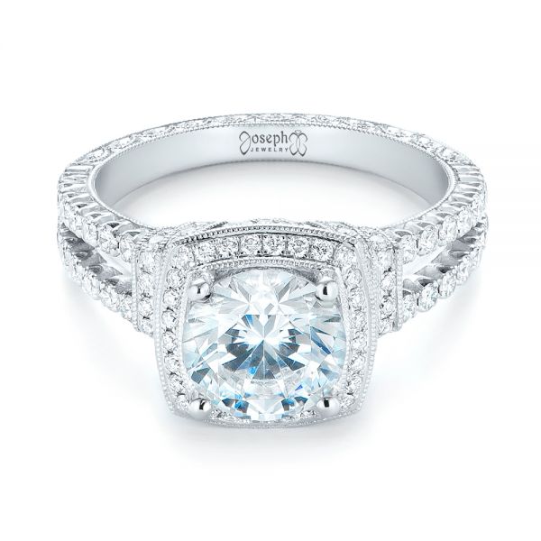 18k White Gold Halo Diamond Engagement Ring - Flat View -  103716