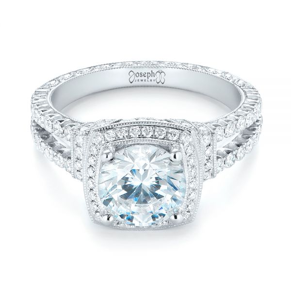 18k White Gold Halo Diamond Engagement Ring - Flat View - 103716