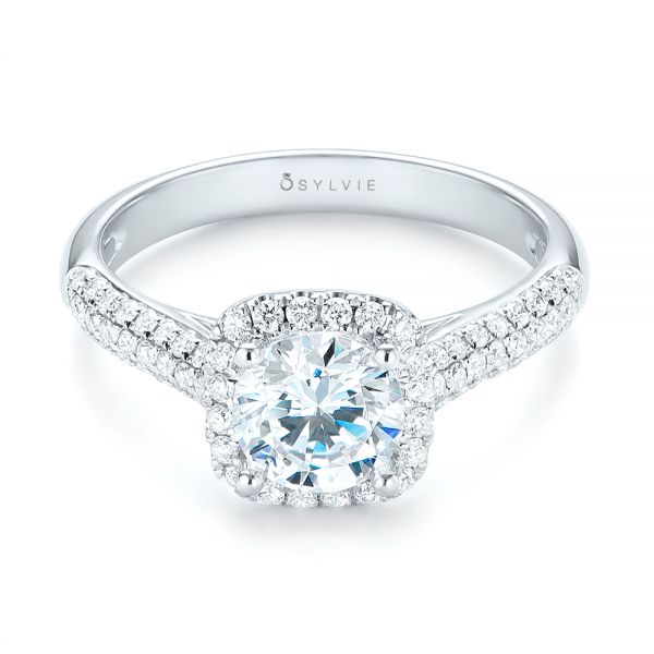 18k White Gold Halo Diamond Engagement Ring - Flat View - 103830