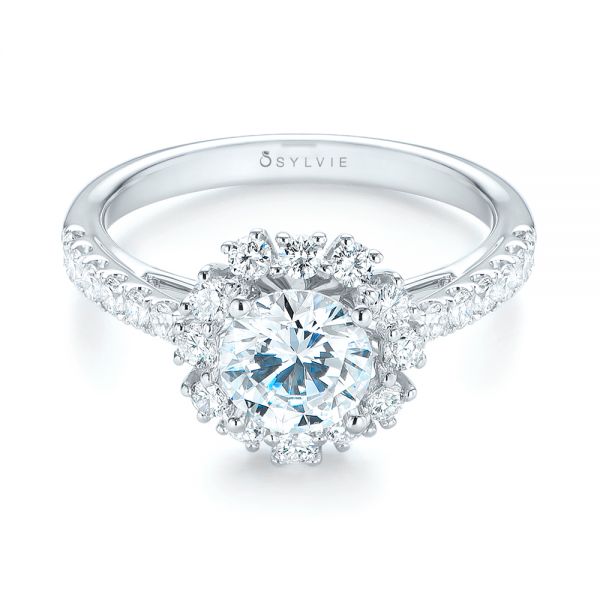 18k White Gold Halo Diamond Engagement Ring - Flat View -  103835