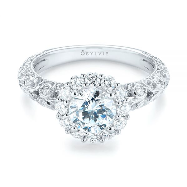 14k White Gold 14k White Gold Halo Diamond Engagement Ring - Flat View -  103900