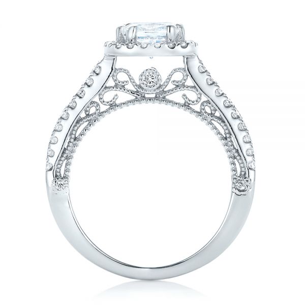 18k White Gold Halo Diamond Engagement Ring - Front View -  102553
