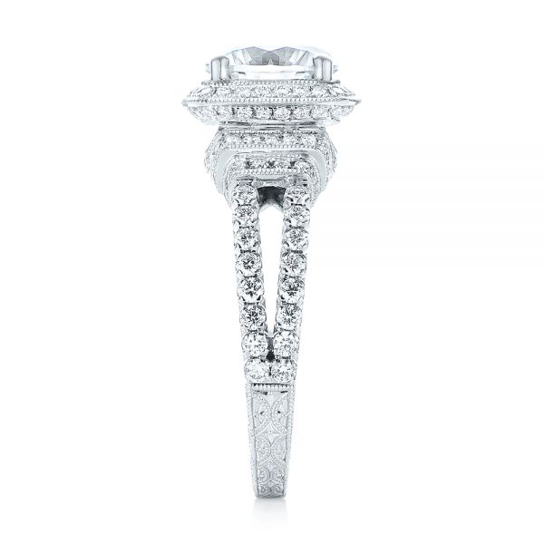 18k White Gold Halo Diamond Engagement Ring - Side View - 103716