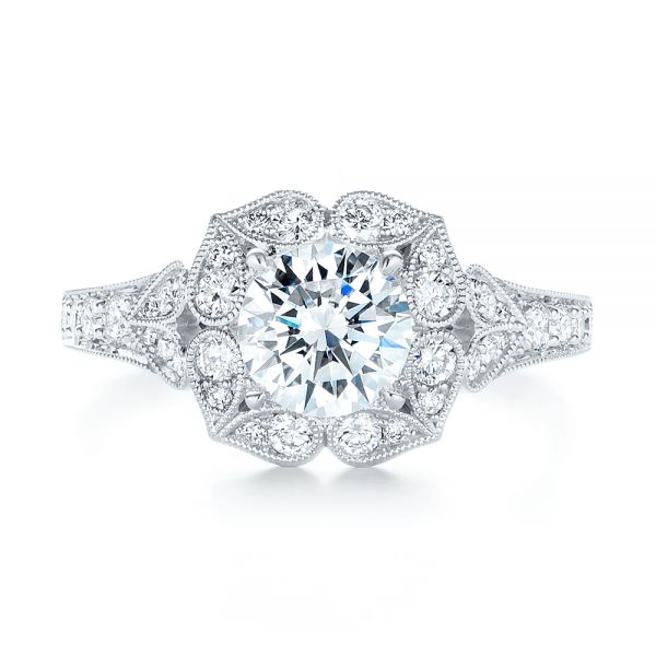 18k White Gold Halo Diamond Engagement Ring - Top View -  103052