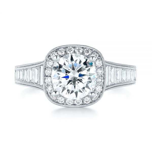 18k White Gold Halo Diamond Engagement Ring - Top View -  103090
