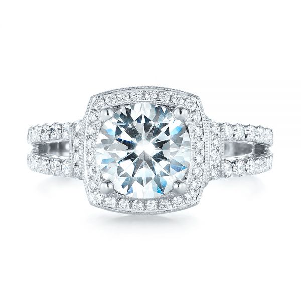 18k White Gold Halo Diamond Engagement Ring - Top View - 103716