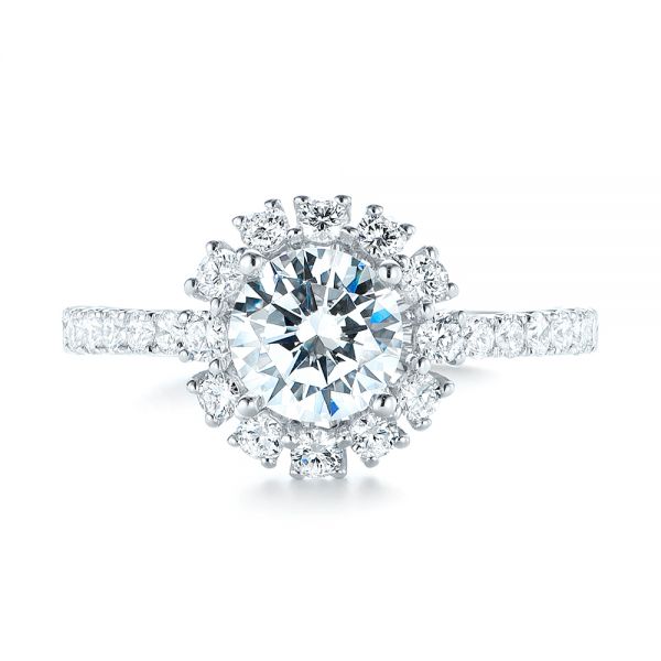 18k White Gold Halo Diamond Engagement Ring - Top View -  103835