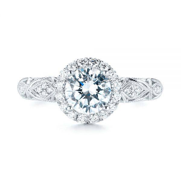 18k White Gold Halo Diamond Engagement Ring - Top View -  103899