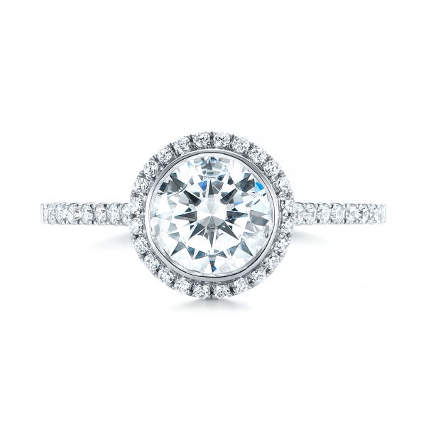14k White Gold Halo Diamond Engagement Ring - Top View -  104022