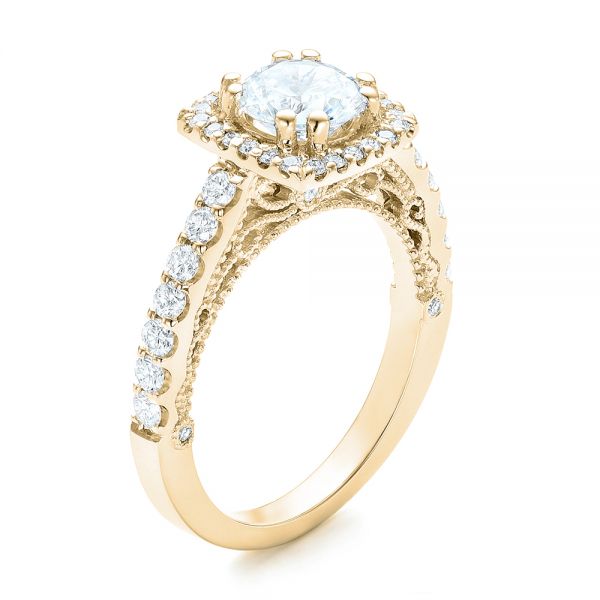 18k Yellow Gold 18k Yellow Gold Halo Diamond Engagement Ring - Three-Quarter View -  102552