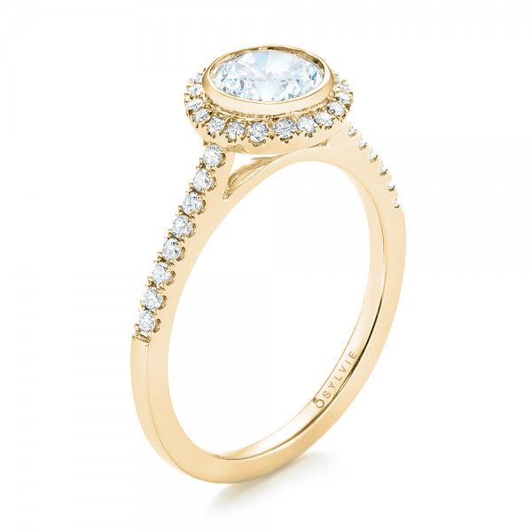 18k Yellow Gold 18k Yellow Gold Halo Diamond Engagement Ring - Three-Quarter View -  103083