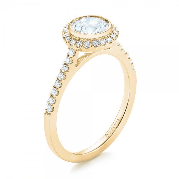 18k Yellow Gold 18k Yellow Gold Halo Diamond Engagement Ring - Three-Quarter View - 103083
