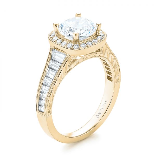 14k Yellow Gold 14k Yellow Gold Halo Diamond Engagement Ring - Three-Quarter View -  103090