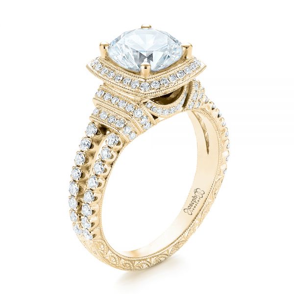 18k Yellow Gold 18k Yellow Gold Halo Diamond Engagement Ring - Three-Quarter View -  103716