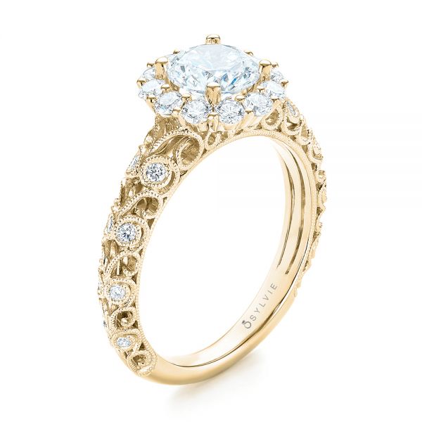 14k Yellow Gold 14k Yellow Gold Halo Diamond Engagement Ring - Three-Quarter View -  103900