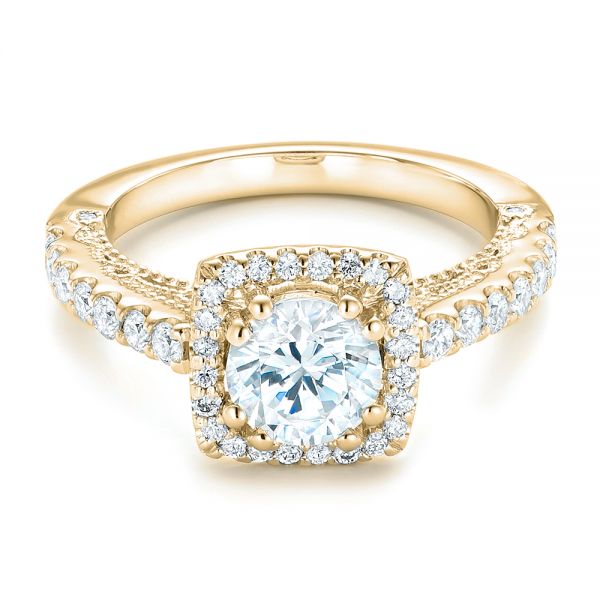18k Yellow Gold 18k Yellow Gold Halo Diamond Engagement Ring - Flat View -  102552