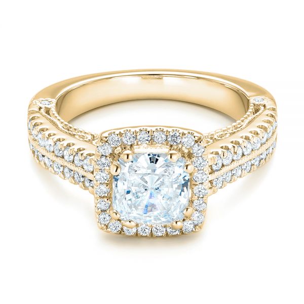 18k Yellow Gold 18k Yellow Gold Halo Diamond Engagement Ring - Flat View -  102553