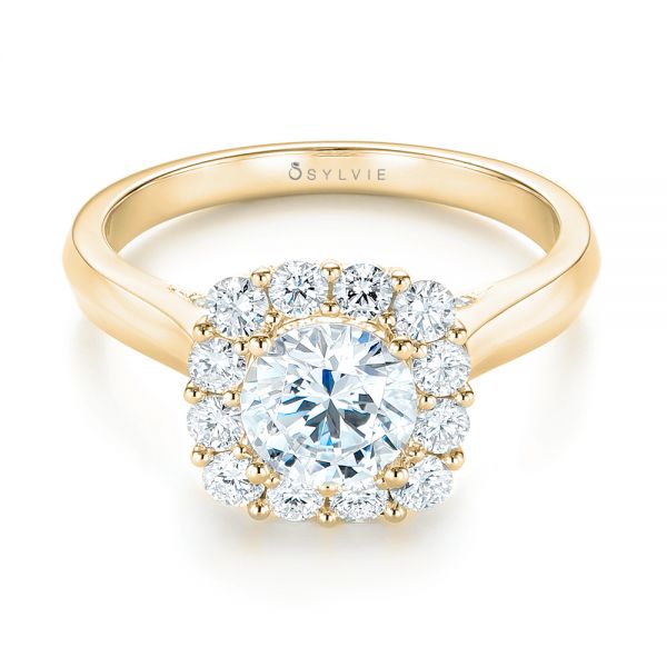 18k Yellow Gold 18k Yellow Gold Halo Diamond Engagement Ring - Flat View -  103050