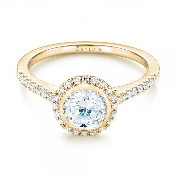 18k Yellow Gold 18k Yellow Gold Halo Diamond Engagement Ring - Flat View -  103083