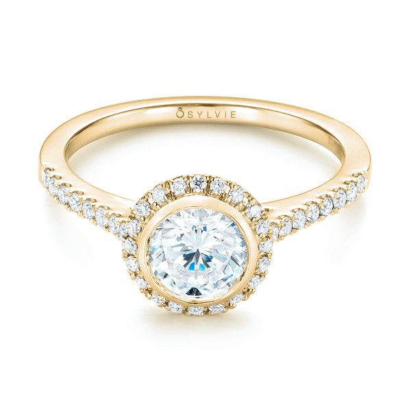 18k Yellow Gold 18k Yellow Gold Halo Diamond Engagement Ring - Flat View - 103083