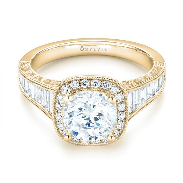 14k Yellow Gold 14k Yellow Gold Halo Diamond Engagement Ring - Flat View -  103090