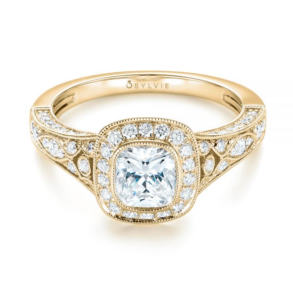 14k Yellow Gold 14k Yellow Gold Halo Diamond Engagement Ring - Flat View - 103097