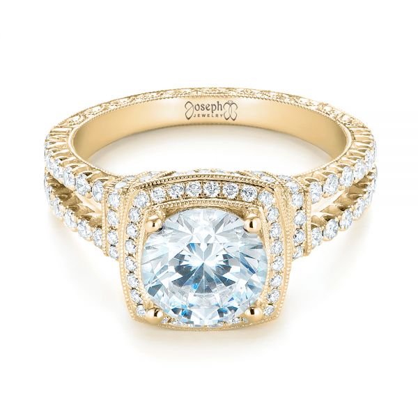 18k Yellow Gold 18k Yellow Gold Halo Diamond Engagement Ring - Flat View -  103716