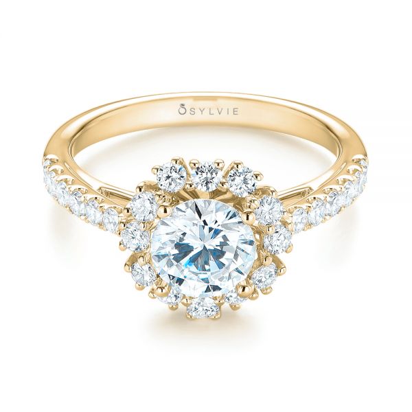 18k Yellow Gold 18k Yellow Gold Halo Diamond Engagement Ring - Flat View - 103835