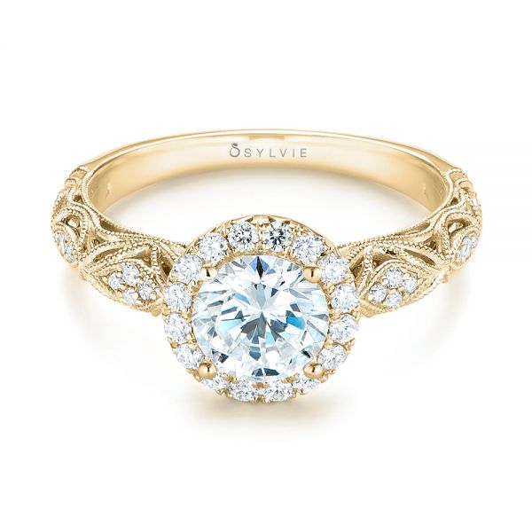 14k Yellow Gold 14k Yellow Gold Halo Diamond Engagement Ring - Flat View -  103899